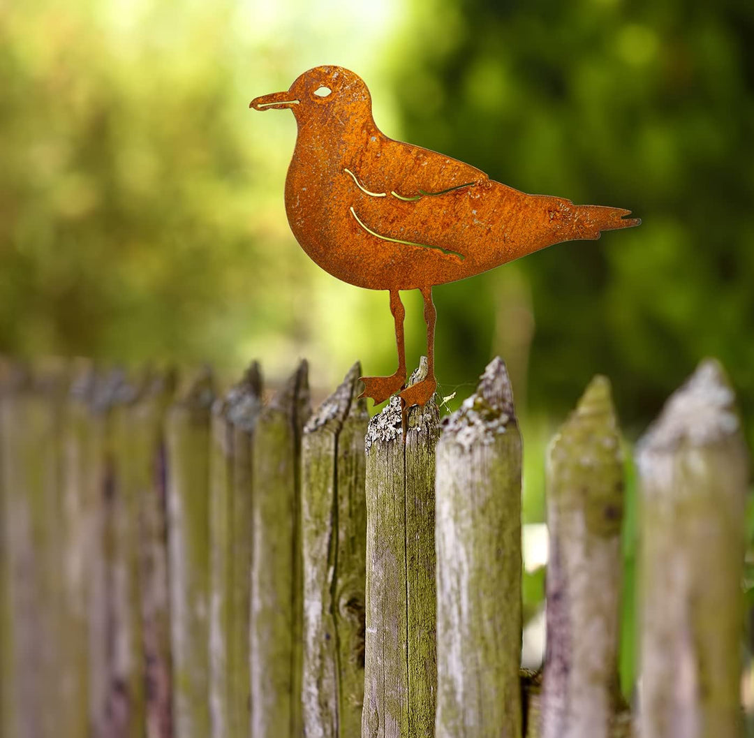 Möwe Gartenstecker - Edelrost Gartendeko Metall - Vogel Figuren Garten Zaunstecker - Deko Garten - D