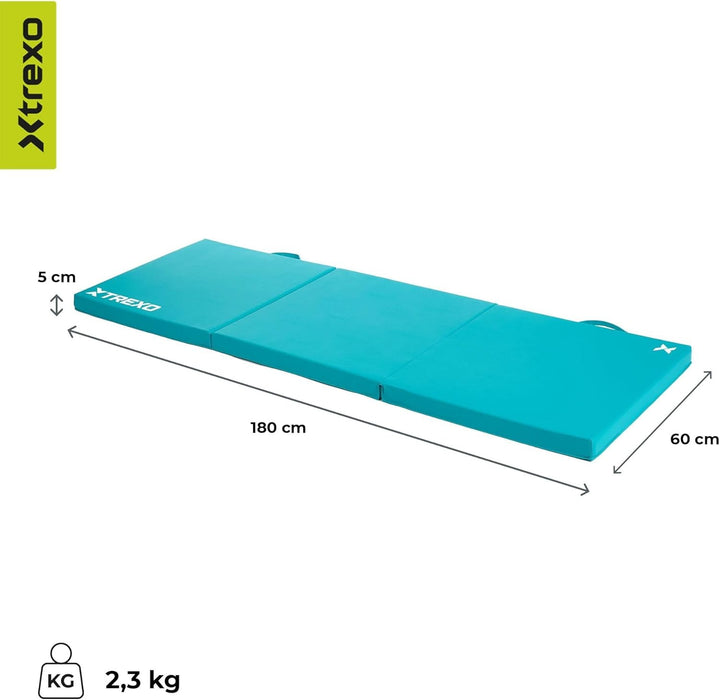 XTREXO Klappbare Gymnastikmatte – Turnmatte 4-teilig – Kunstleder & EPE-Schaumstoff – Faltbar mit Tr