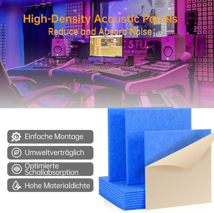 Rdutuok 12 Stück Selbstklebend Akustikplatten,30x30x1 cm Akustik Absorber Akustikpanel Schallschutzp