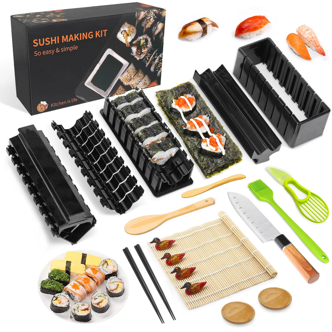 MLRYH Sushi Making Kit Sushi Maker 20 Stück DIY Set Bambusmatten,Essstäbchen, Avocadoschneider, Padd
