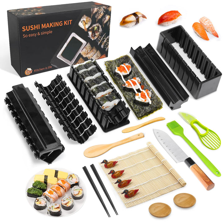 MLRYH Sushi Making Kit Sushi Maker 20 Stück DIY Set Bambusmatten,Essstäbchen, Avocadoschneider, Padd