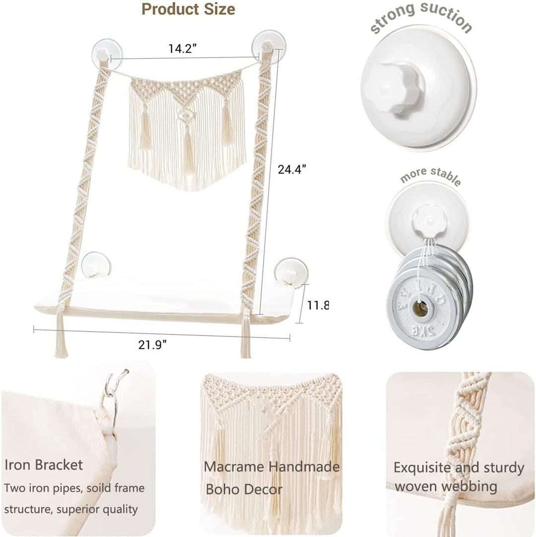 Dahey Katzen-Fensterstange, Makramee-Katzen-Hängematte, Boho-Wandmontage, Haustier-Ruhesitz, Bett fü