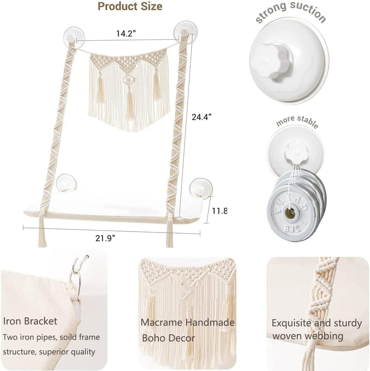 Dahey Katzen-Fensterstange, Makramee-Katzen-Hängematte, Boho-Wandmontage, Haustier-Ruhesitz, Bett fü