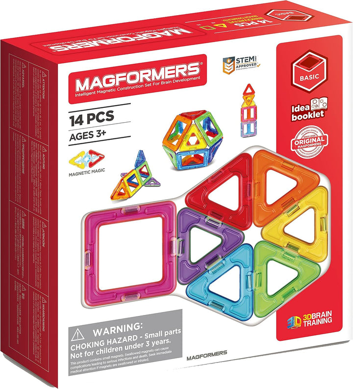 Magformers 14-piece Magnetic Construction Tiles Toy. STEM Teaching Resource. With 6 Squares and 8 Tr