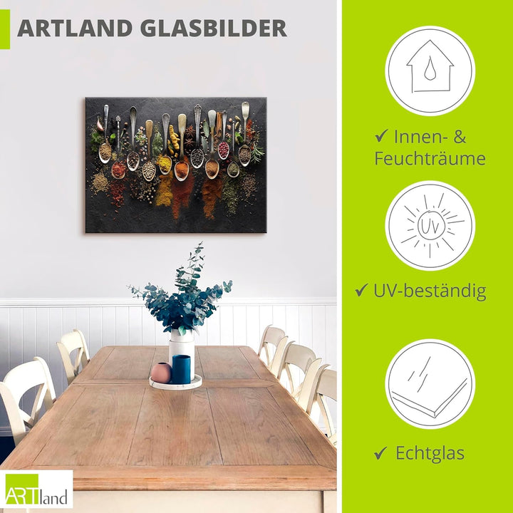 ARTland Glasbilder Wandbild Glas Bild einteilig 80x60 cm Querformat Küchenbilder Gewürze Schiefer Kr