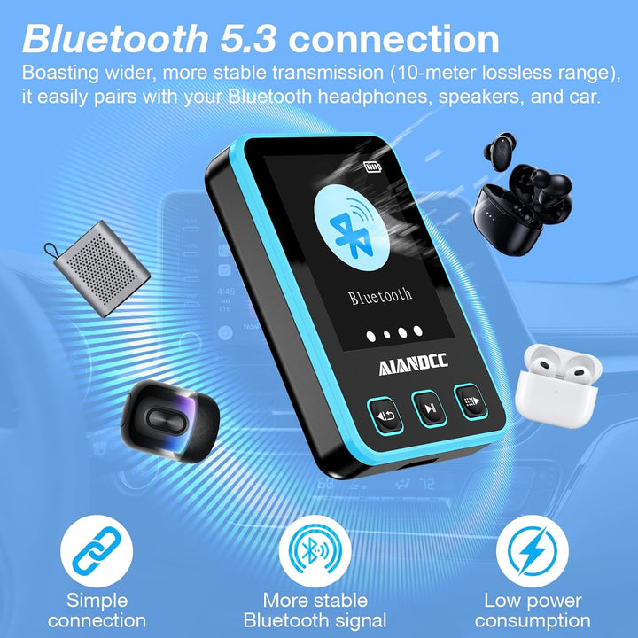 MP3 Player Bluetooth 5.3 mit Sport Clip und Sportarmband, mp3-player mit 1,77 Zoll TFT Farbbildschir