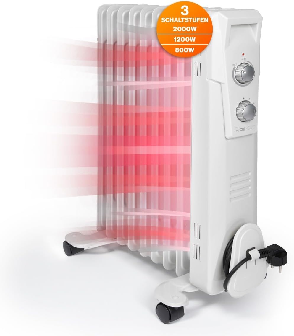 Clatronic RA 3736 9 Rippen-Ölradiator, mobiler Heizkörper, 2000 Watt, stufenloser Thermostatregler,