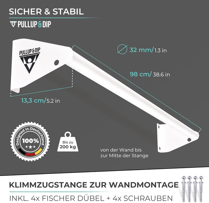 PULLUP & DIP Klimmzugstange zur Wandmontage über Türrahmen – Stabile Reckstange für Home Gym – Ideal