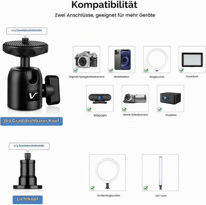 Victiv Kamera Tischstativ für DSLR Canon, 37cm-105cm Handy Tisch Stativ mit Handyhalterung for Smart