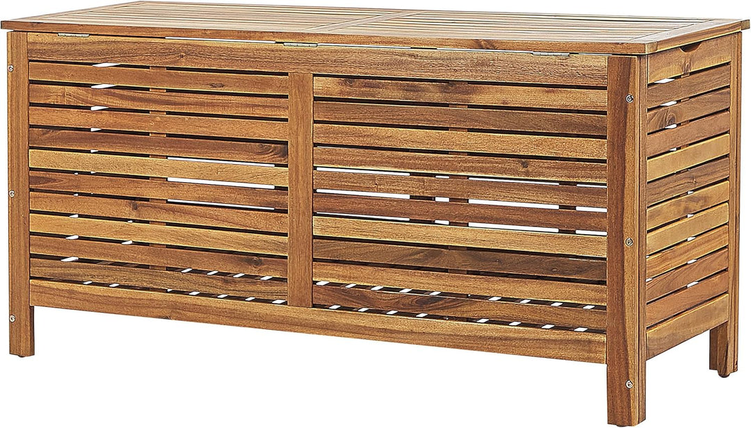 Auflagenbox Akazienholz Truhe geölte Oberfläche hellbraun 130x64x48 cm Riviera
