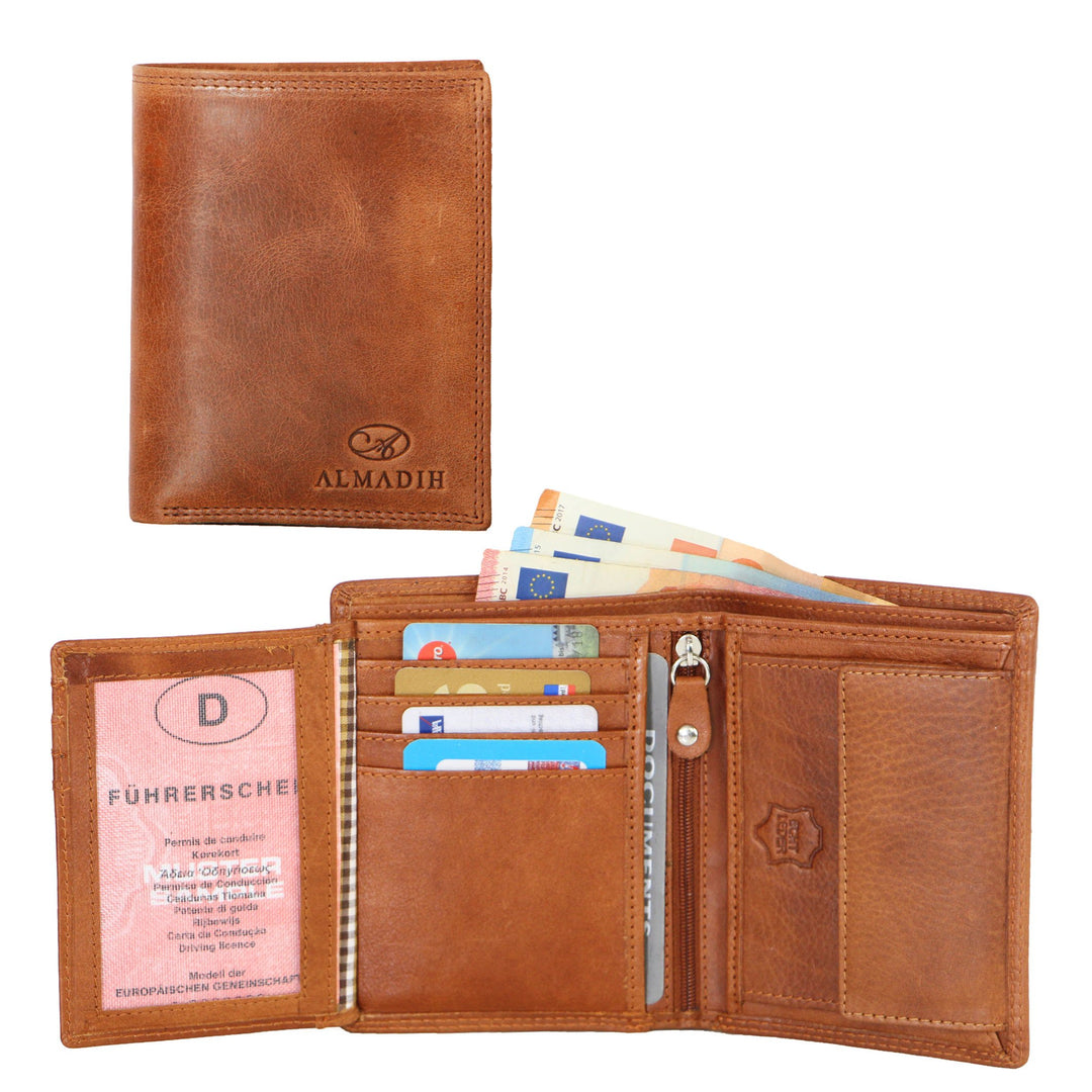 ALMADIH Leder Portemonnaie Hochformat RFID Schutz 12 Kartenfächer Rindsleder mit Geschenkbox (P1H-BD