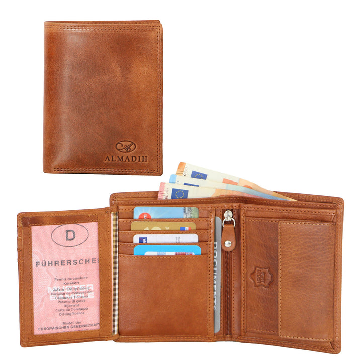 ALMADIH Leder Portemonnaie Hochformat RFID Schutz 12 Kartenfächer Rindsleder mit Geschenkbox (P1H-BD