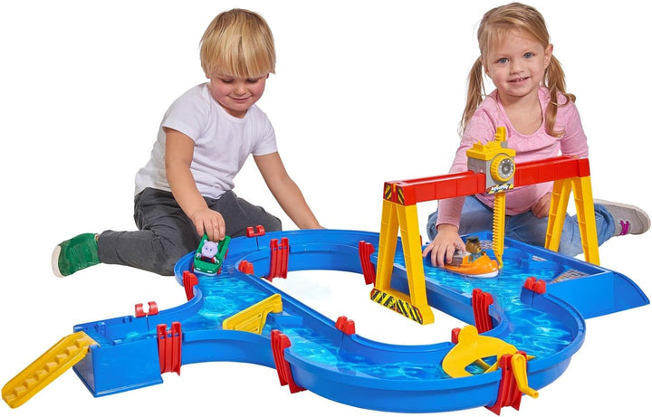 AquaPlay - ContainerPort - Wasserbahn mit beweglichem Kranarm, viele Spielfunktionen, Spieleset inkl