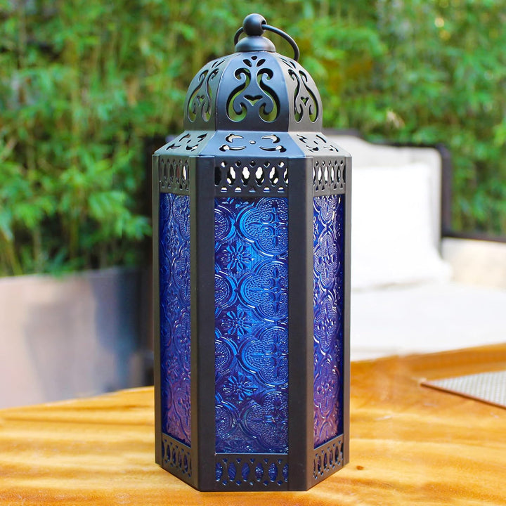 CVHOMEDECO. Dekorative Kerzenlaterne, marokkanische Laternen, Vintage-Stil, schwarzes Metall, Latern