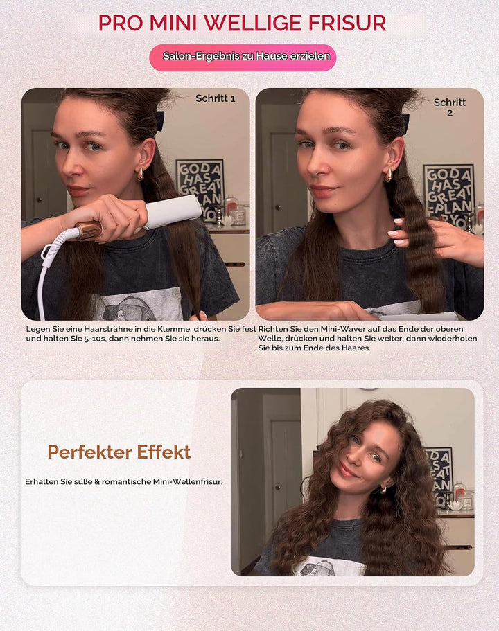 UKLISS Welleneisen - Pro Mini Welleneisen für Haare mit 2 Reiseadaptern, LCD-Anzeige [120-210℃] Beac