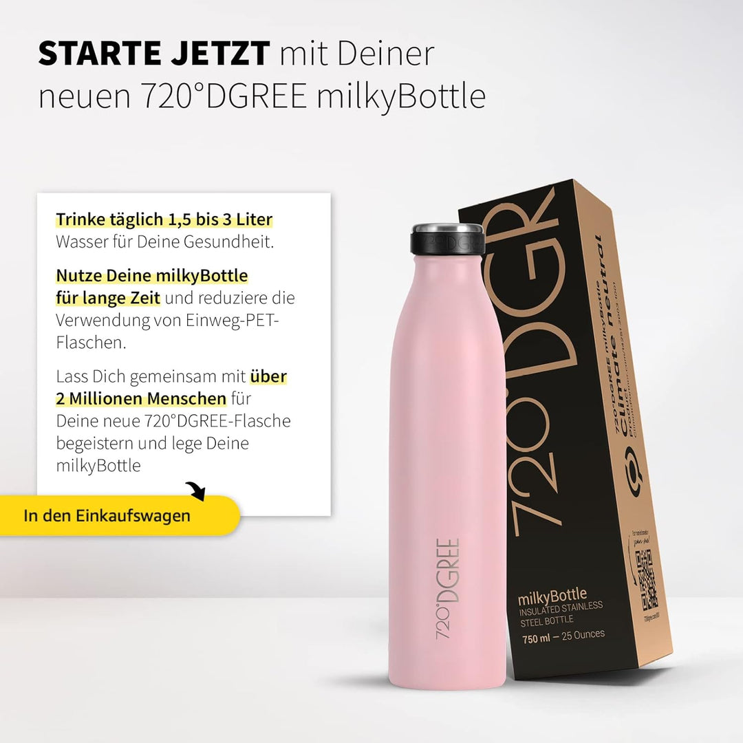 720°DGREE Edelstahl Trinkflasche “milkyBottle” - 750ml - BPA-Frei, Auslaufsicher, Kohlensäure geeign
