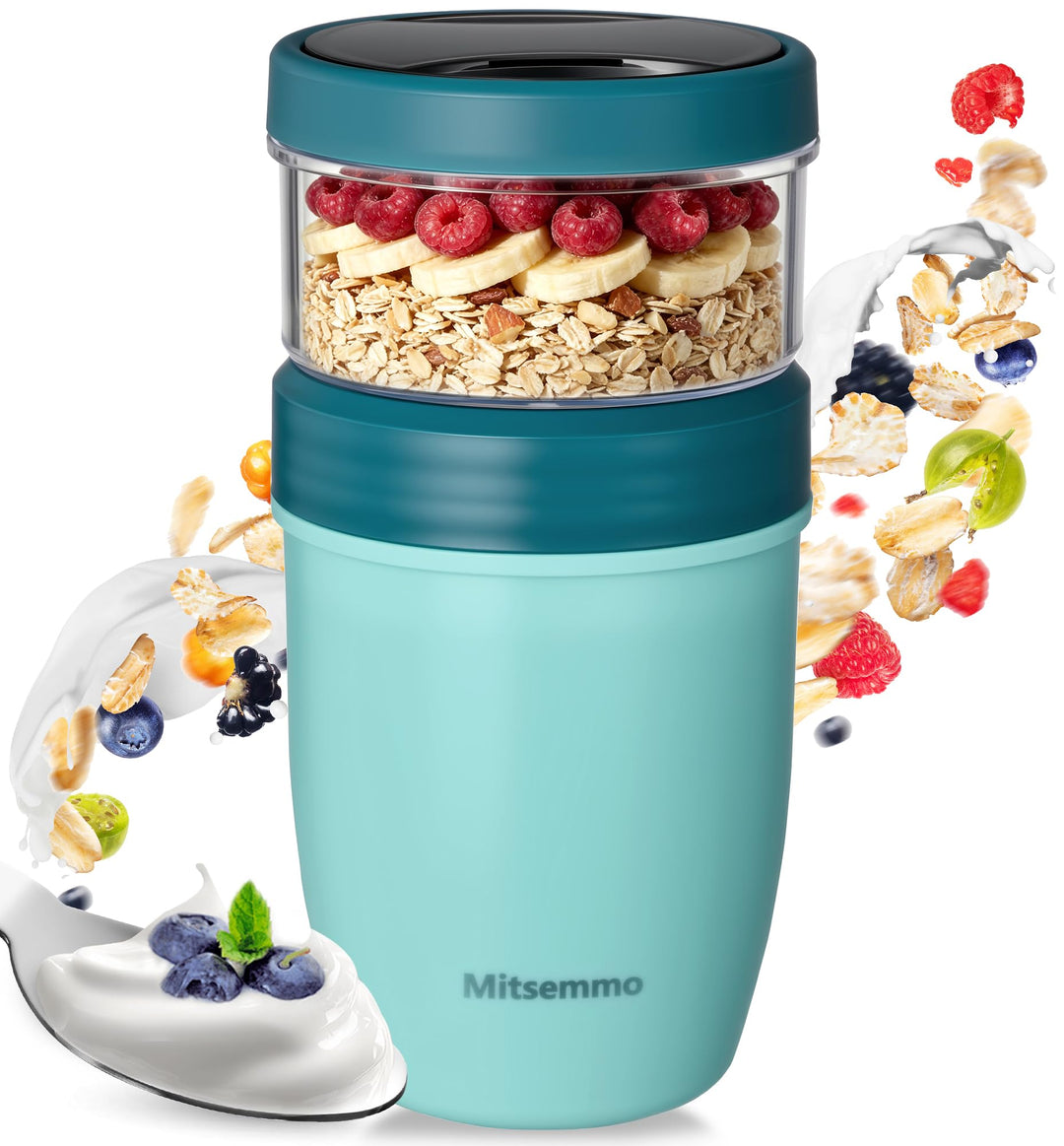 Mitsemmo Edelstahl Müslibecher to Go,Joghurtbecher to Go mit Löffel,Müsli Cup Cornflakes to Go Beche