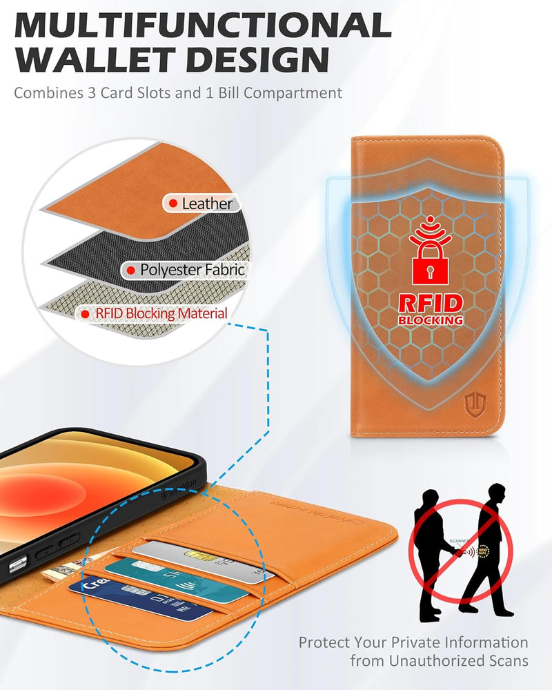 SHIELDON Hülle für iPhone 12 Pro, Handyhülle iPhone 12 [Erstklassig Rindsleder] [Kartenfach] [Magnet
