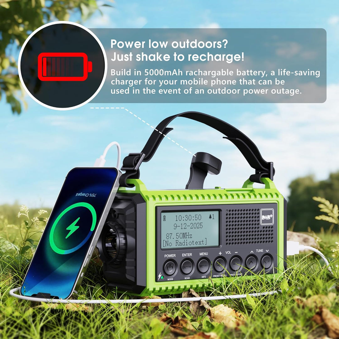 Kurbelradio DAB Radio, Baustellenradio mit Akku 5000mAh Wiederaufladbare, UKW/DAB Plus Radio, Akku R