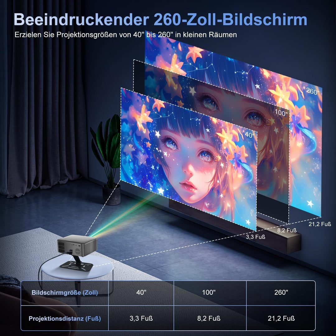 ZDSSY Mini Beamer 8K Unterstützt Native 1080P Smart Projektor Android 14,Tragbarer mit WiFi 6 BT 5.2