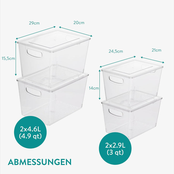 Navaris 4er Set Kühlschrank Organizer aus Kunststoff - 4x Aufbewahrungsbox für den Kühlschrank - Küh