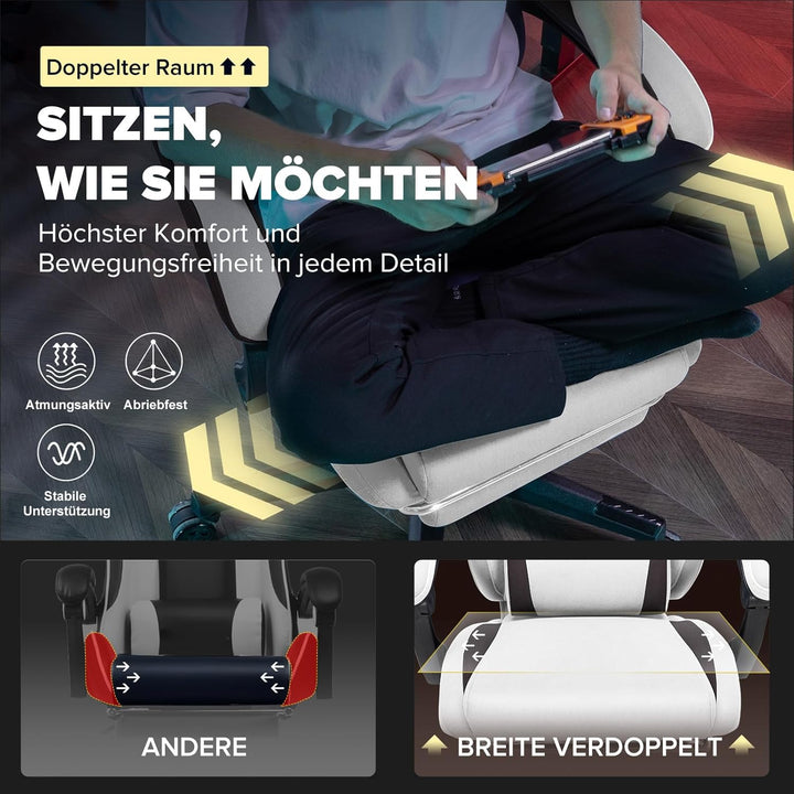 GTPLAYER Gaming Stuhl, Ergonomischer Gamer Stuhl aus Stoff mit Lendenwirbelstütze, PC-Stuhl mit verb