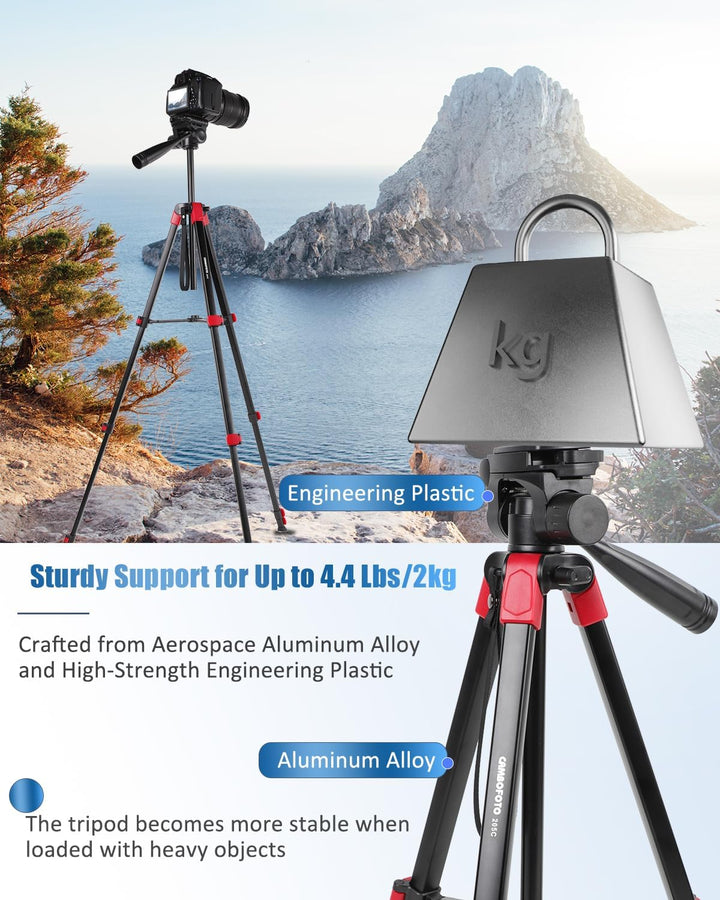 CAMBOFOTO Kamerastativ, 172 cm, leichtes Stativ für Handy, inklusive Clip für iPad Mini-Stativ mit T