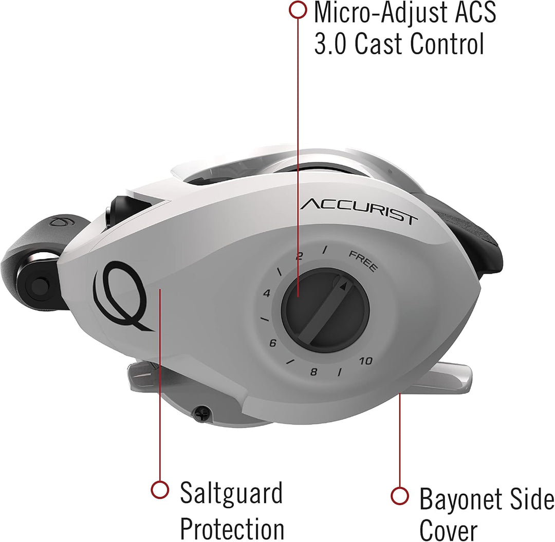 Zebco Quantum Accurist Baitcast Fishing Reel, Size 100 Reel, Oversized Non-Slip Handle Knobs and Con