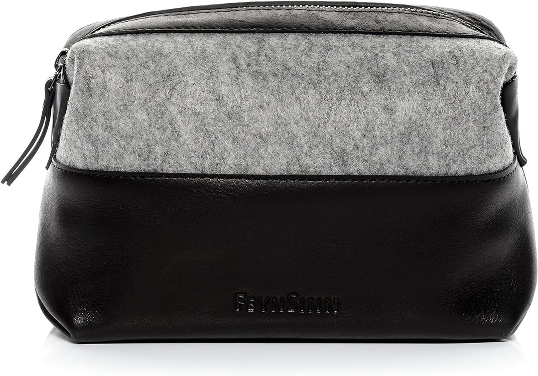 FEYNSINN Berlin Kulturtasche Herren Oslo aus Filz & Leder I Waschtasche gross für Herren und Damen I