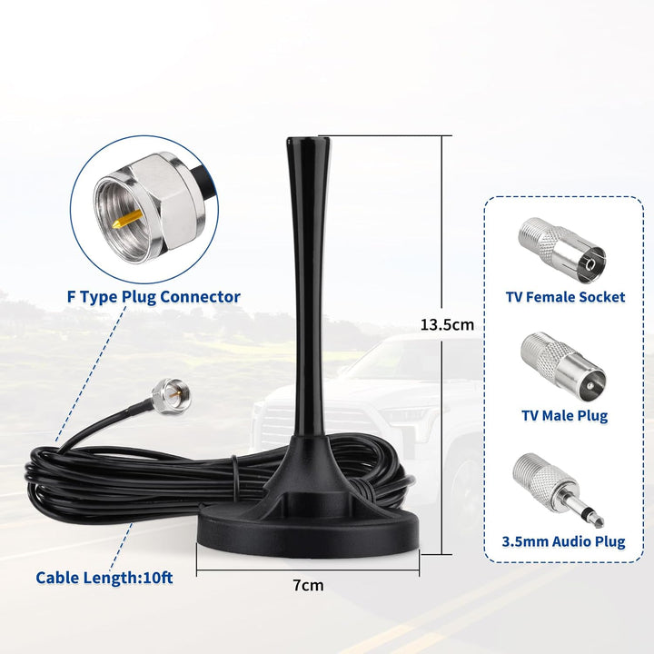 Superbat FM UKW Radio Antenne DAB Antenne mit Magnetfuss + 3m Verlängerungskabel +3 Verbinder für In