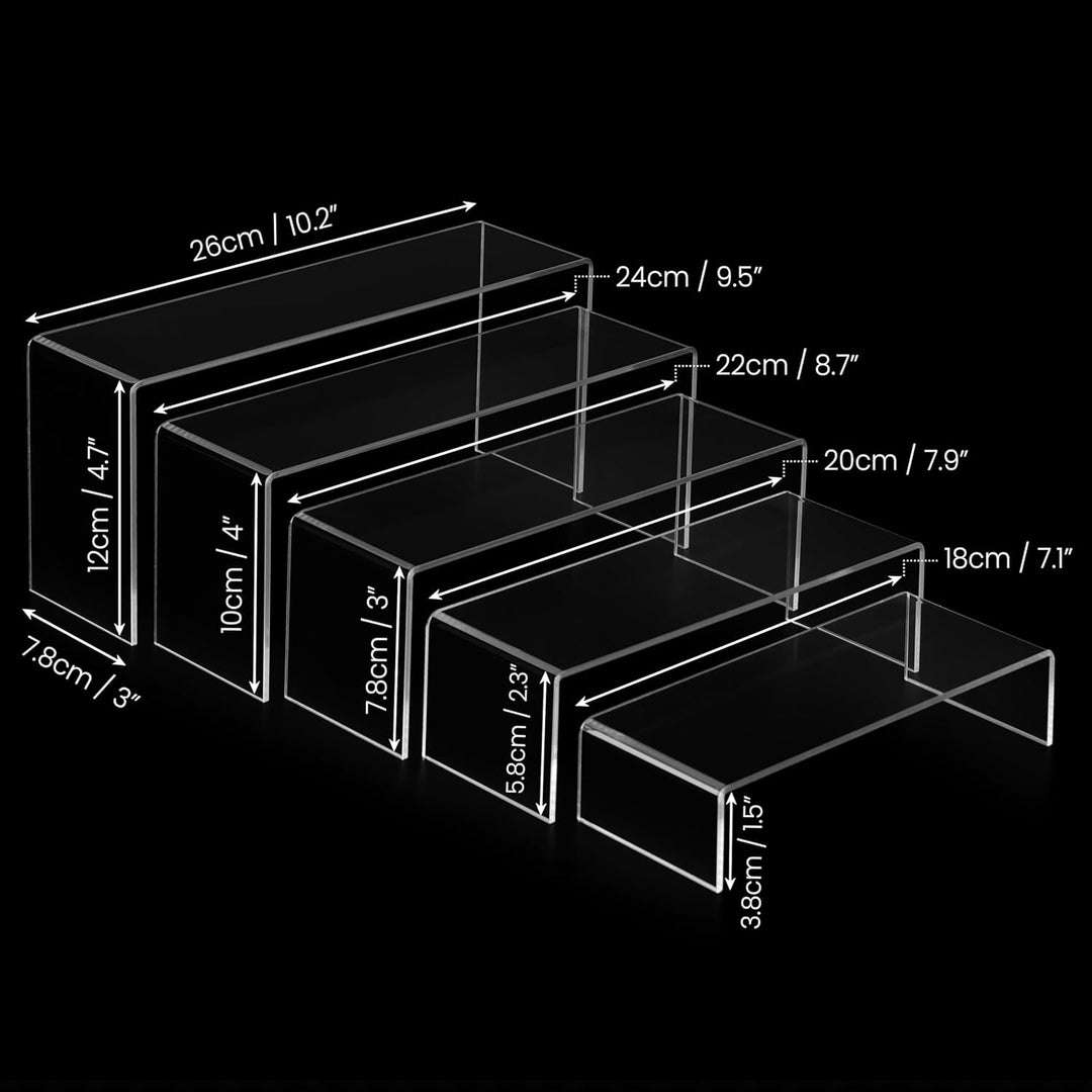 BELLE VOUS 5 Stück Klare Acryl Display SockelKunststoff Deko Vitrine Ständer in 5 Grössen für Regale