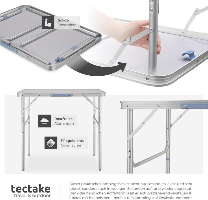 tectake® Klapptisch, Campingtisch klappbar, leicht und wetterfest, Alu Campingtisch mit Tragegriff,