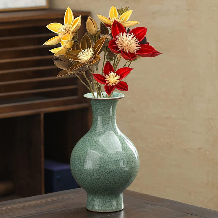 Chinesische Keramikkunst, handgefertigt, antike Eisriss-Glasur, grosse Porzellan-Blumenvase für Heim