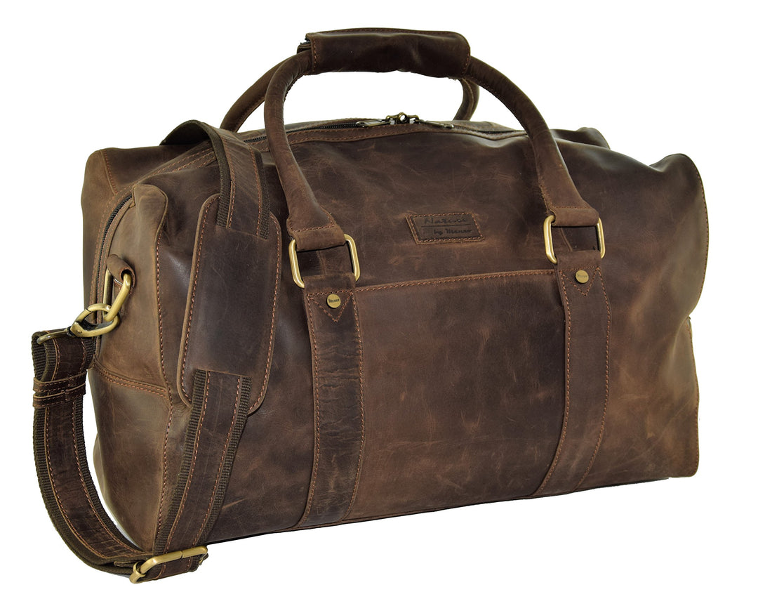 Menzo Vienna Leder Reisetasche 30l, Handgepäck, Weekender, Businesstasche Damen und Herren, (Marrone