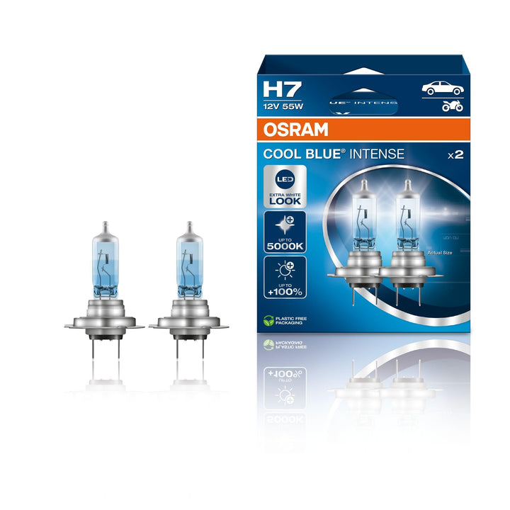 Osram Cool Blue Intense H7, mit 100 Prozent mehr Helligkeit, bis zu 5.000K, Halogen-Scheinwerferlamp