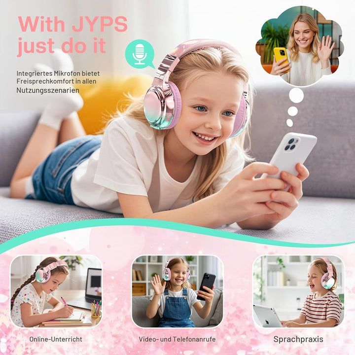 JYPS Bluetooth Kopfhörer Kinder, Kabellose Kopfhörer Bluetooth Kinder Over Ear, Kopfhörer Kinder Blu