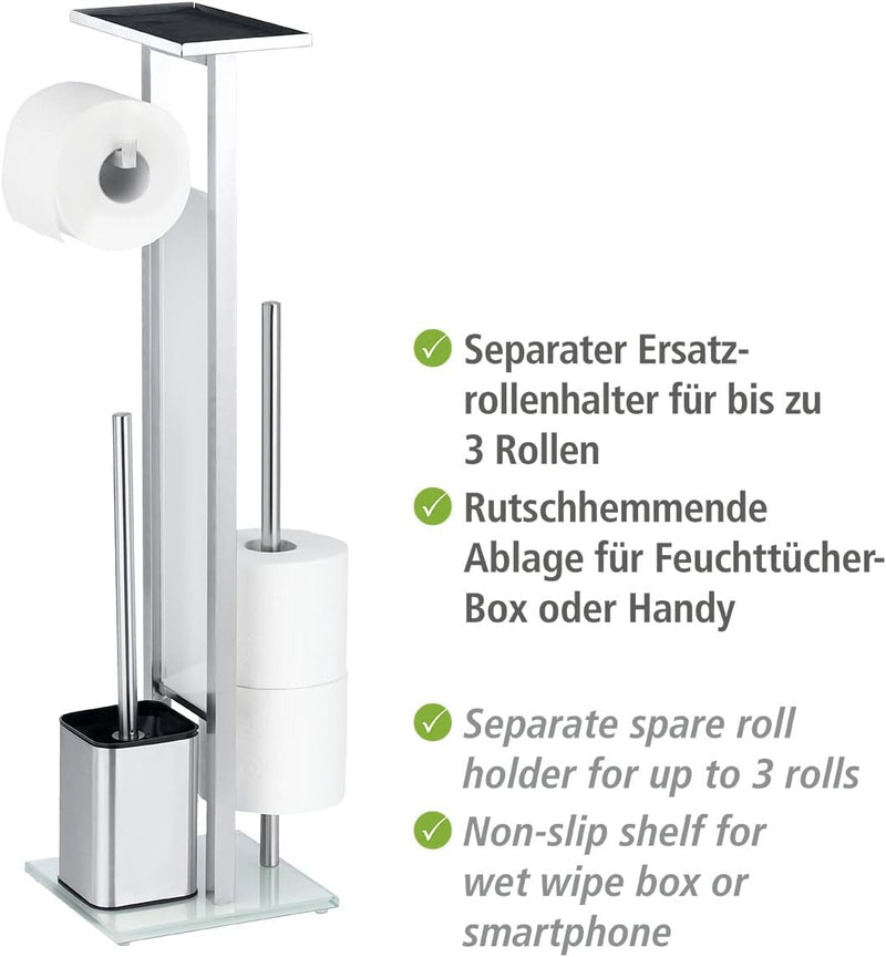 WENKO Stand WC-Garnitur Debar mit Ablage, aus mattiertem Edelstahl, Toilettenpapier- und WC-Bürstenh