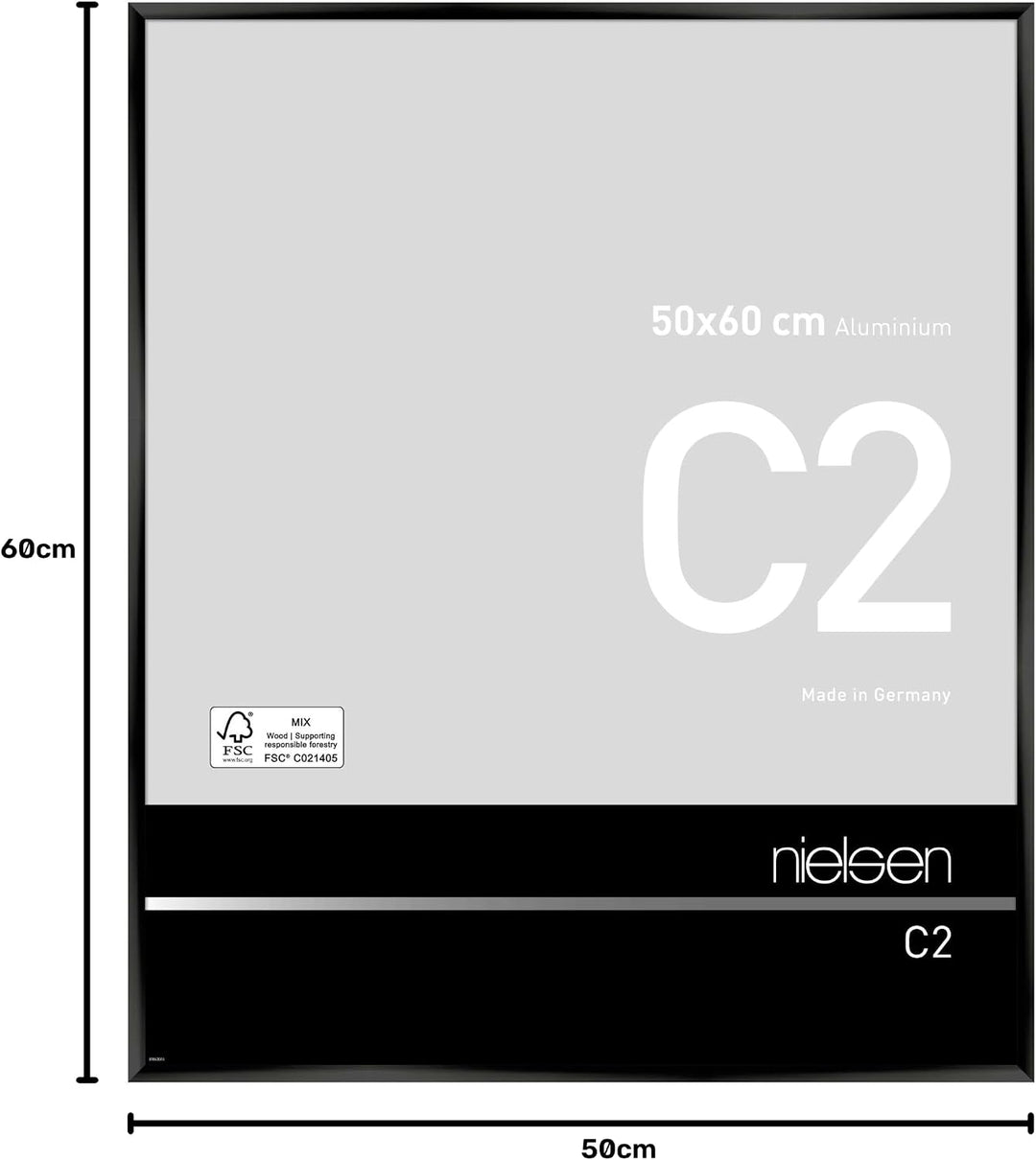 nielsen Aluminium Bilderrahmen C2, 50x60 cm, Eloxal Schwarz Glanz 50 x 60 cm Eloxal Schwarz Glanz, 5