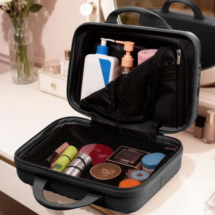 35,6 cm Make-up-Tasche mit Schloss, Hartschale, Reisekoffer mit Gummiband, ABS, tragbare Kulturbeute