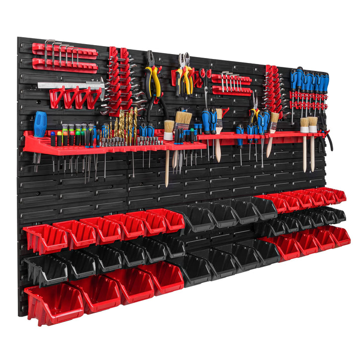 Lagersystem Werkstattregal | 156 x 78 cm | 40 stck. Box | Wandregal mit Werkzeughalterungen und Stap