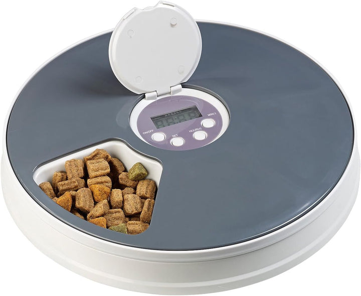infactory Katzenfutterautomat: Zeitgesteuerter 6-Fach-Katzen- & Hunde-Futterspender, LCD-Display (Fu