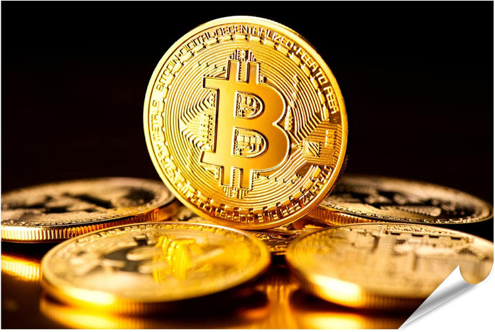islandburner XXL Bild Poster Bitcoin Krypto Währung Münze Schwarzer Hintergrund Premium Bilder Fotod