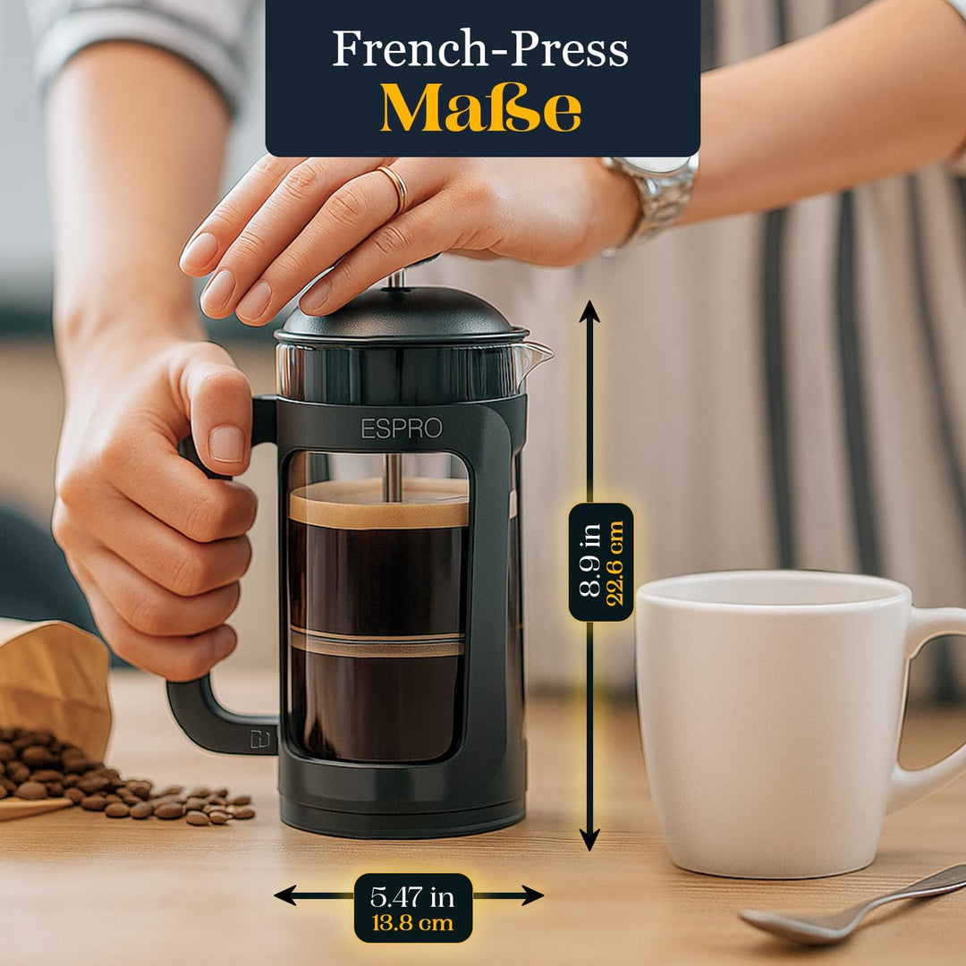 ESPRO P3 French Press Kaffeebereiter – Mit patentiertem Doppelfilter für kaffeefreien Satz, Schwarz,