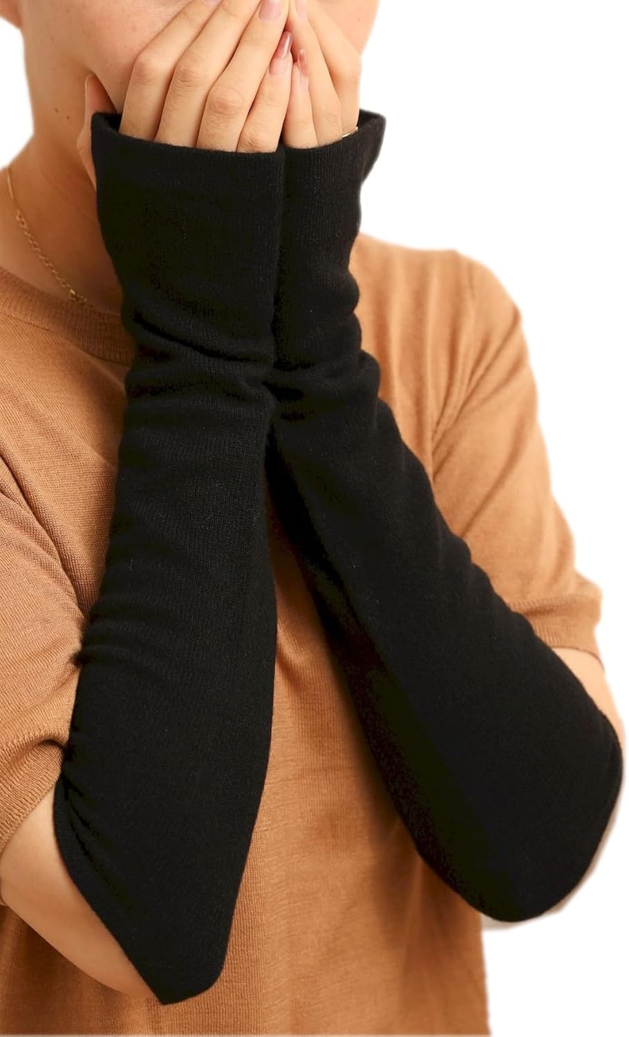 Prettystern Damen Kaschmir-Wolle Arm-Wärmer Lange Arm-stulpen Fingerlose Pulswärmer für Abendmode Ei
