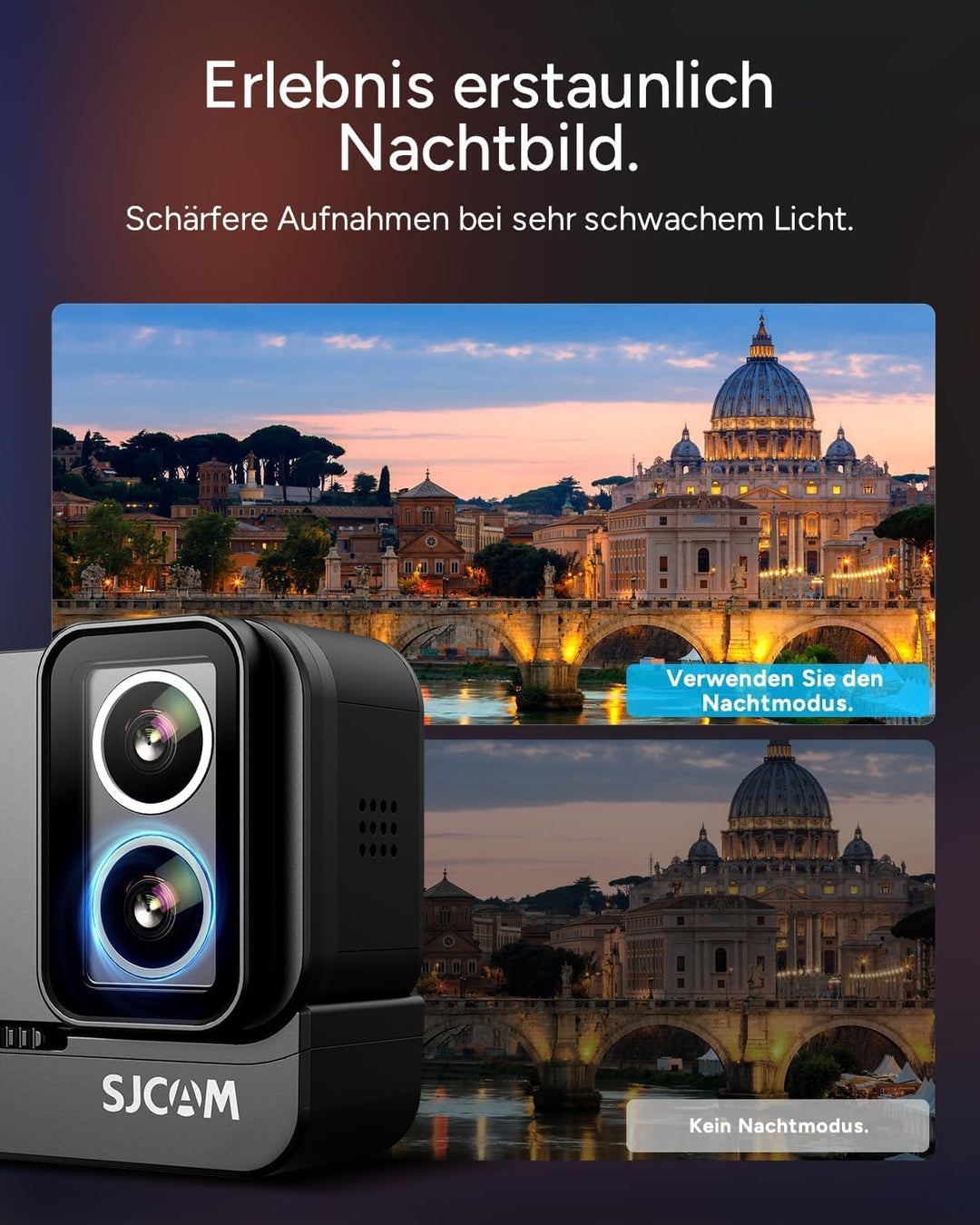 SJCAM SJ20 Action Kamera 4K – Dual-Lens Sportkamera mit 8H Selfie-Stick, Supernachtmodus, HDR, 8X Zo