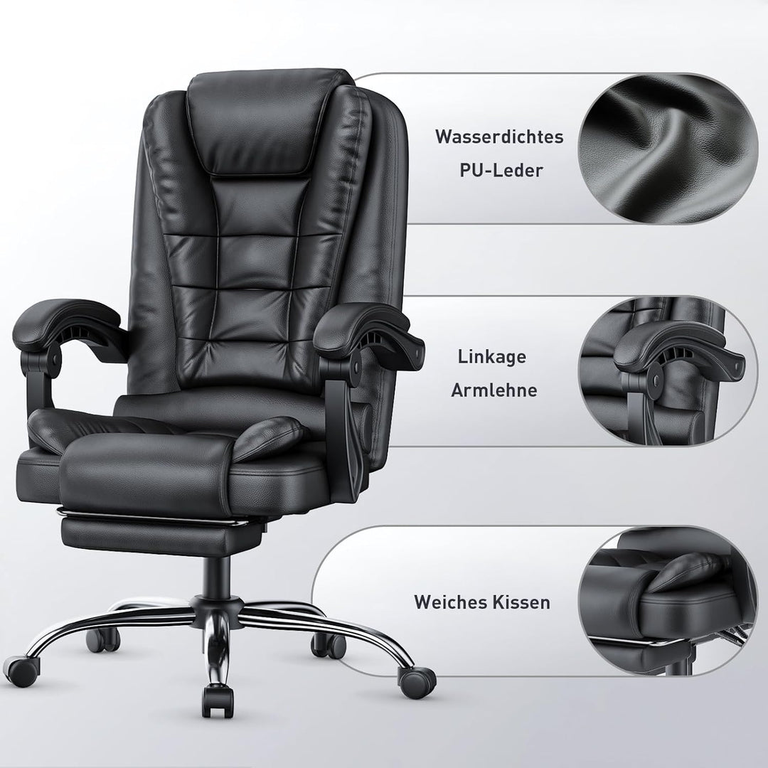 rattantree Bürostuhl Mit Fussstütze, Schreibtischstuhl Ergonomisch, PU Leder Computerstuhl mit Gepol