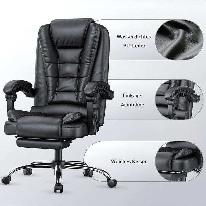 naspaluro Chefsessel Bürostuhl mit Fussstütze, Ergonomischer Schreibtischstuhl mit Hoher Rückenlehne