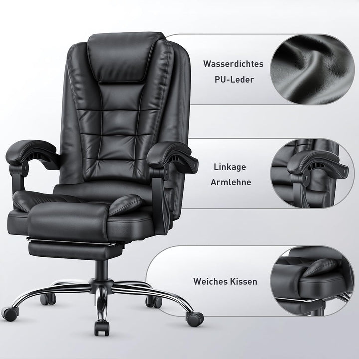 naspaluro Chefsessel Bürostuhl mit Fussstütze, Ergonomischer Schreibtischstuhl mit Hoher Rückenlehne