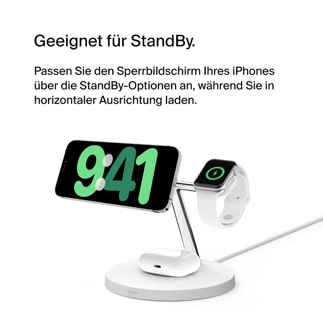 Belkin BoostCharge Pro kabelloses 3-in-1-Ladegerät mit Qi2 für iPhone 17, Air, 16, 15, 14, 13, 12, P