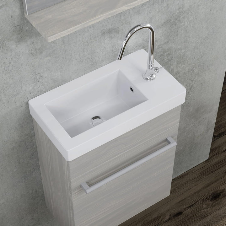 KIAMAMI VALENTINA PLATZSPARENDER HÄNGENDER Bad-UNTERSCHRANK 42CM MIT HOLZEFFEKT IN GRAU | SMART